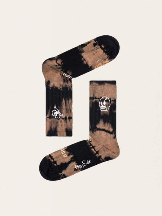 Dunkelbraune Baumwollsocken für Erwachsene, 3/4-Länge, mit Etikett