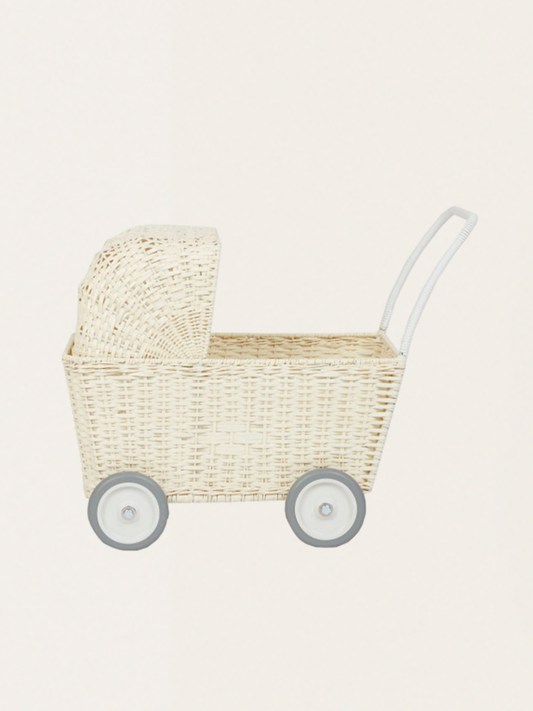 Handgeflochtener Puppenwagen aus Rattan