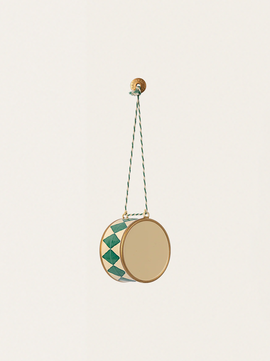 Handbemalter großer Trommel-Weihnachtsbaumschmuck – Dunkelgrün