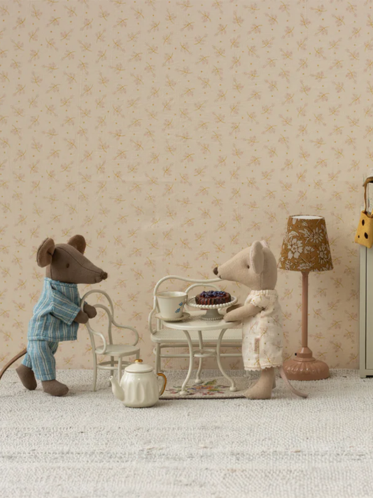 Kaffeeset – Tisch, Bank und Stuhl, klein, cremeweiß