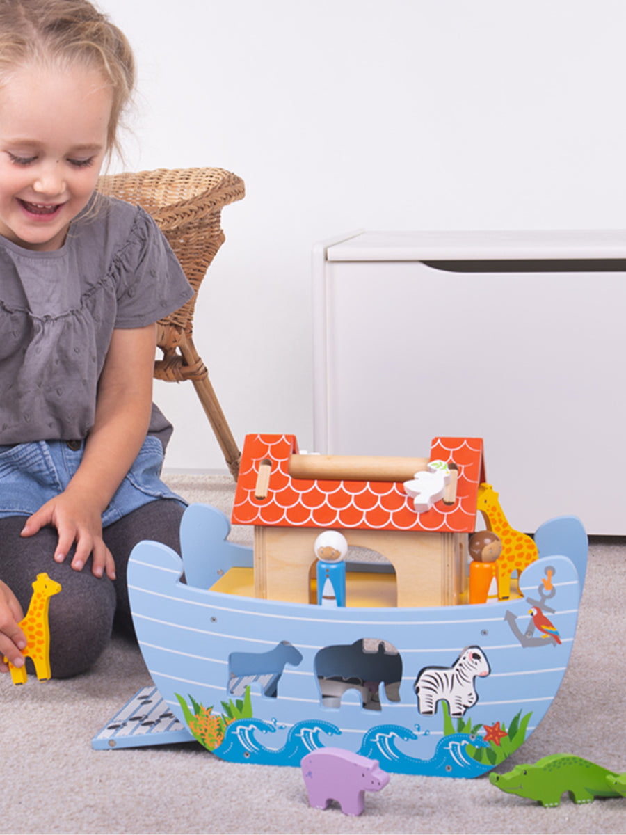 Wooden Noah's Ark with animal figurines