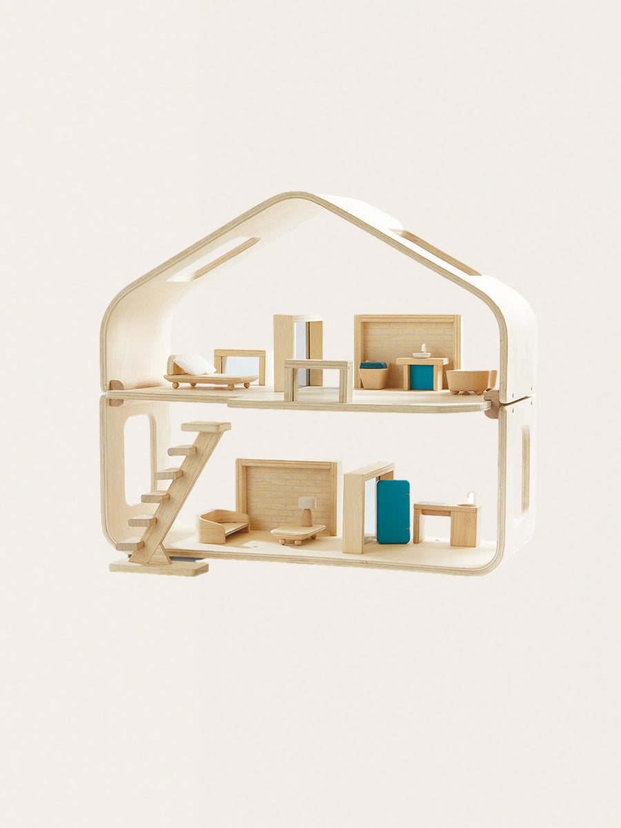 Modernes Puppenhaus mit Möbeln