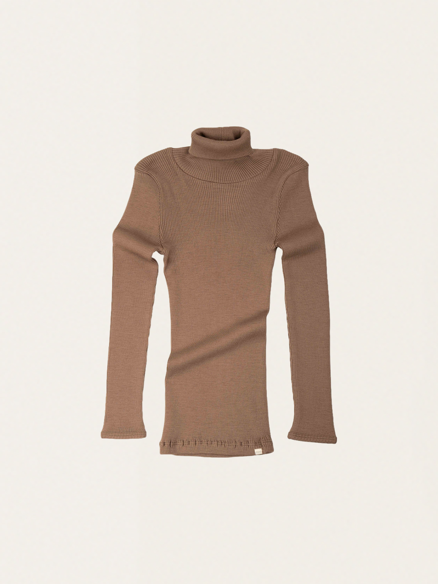 Prążkowany golfik z wełny merino Walnut