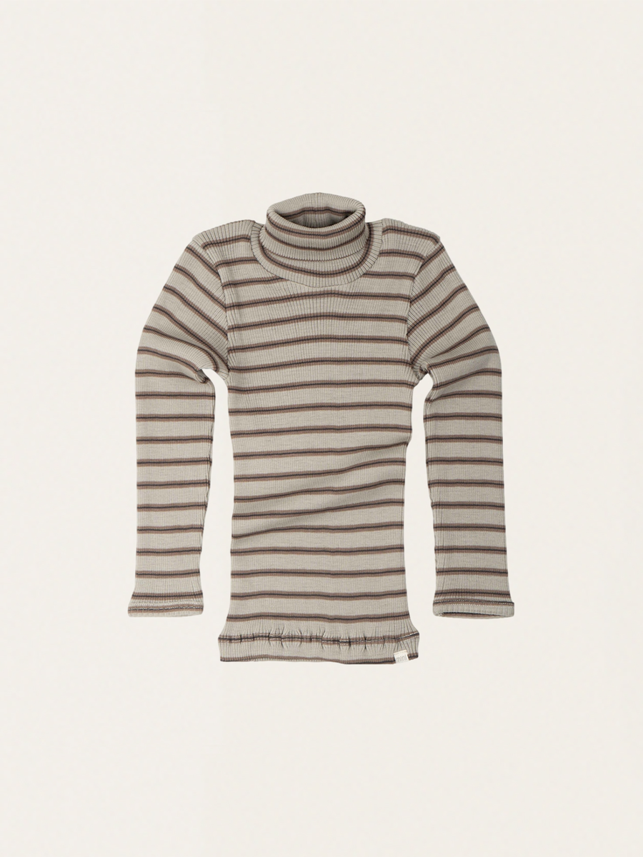 Winter Fog Stripes Ribbed Merino Wool Turtleneck