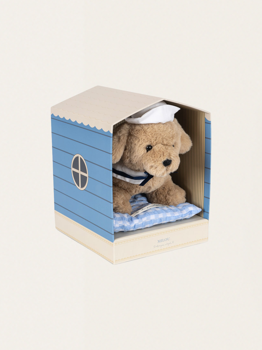 Milou plush dog with bed