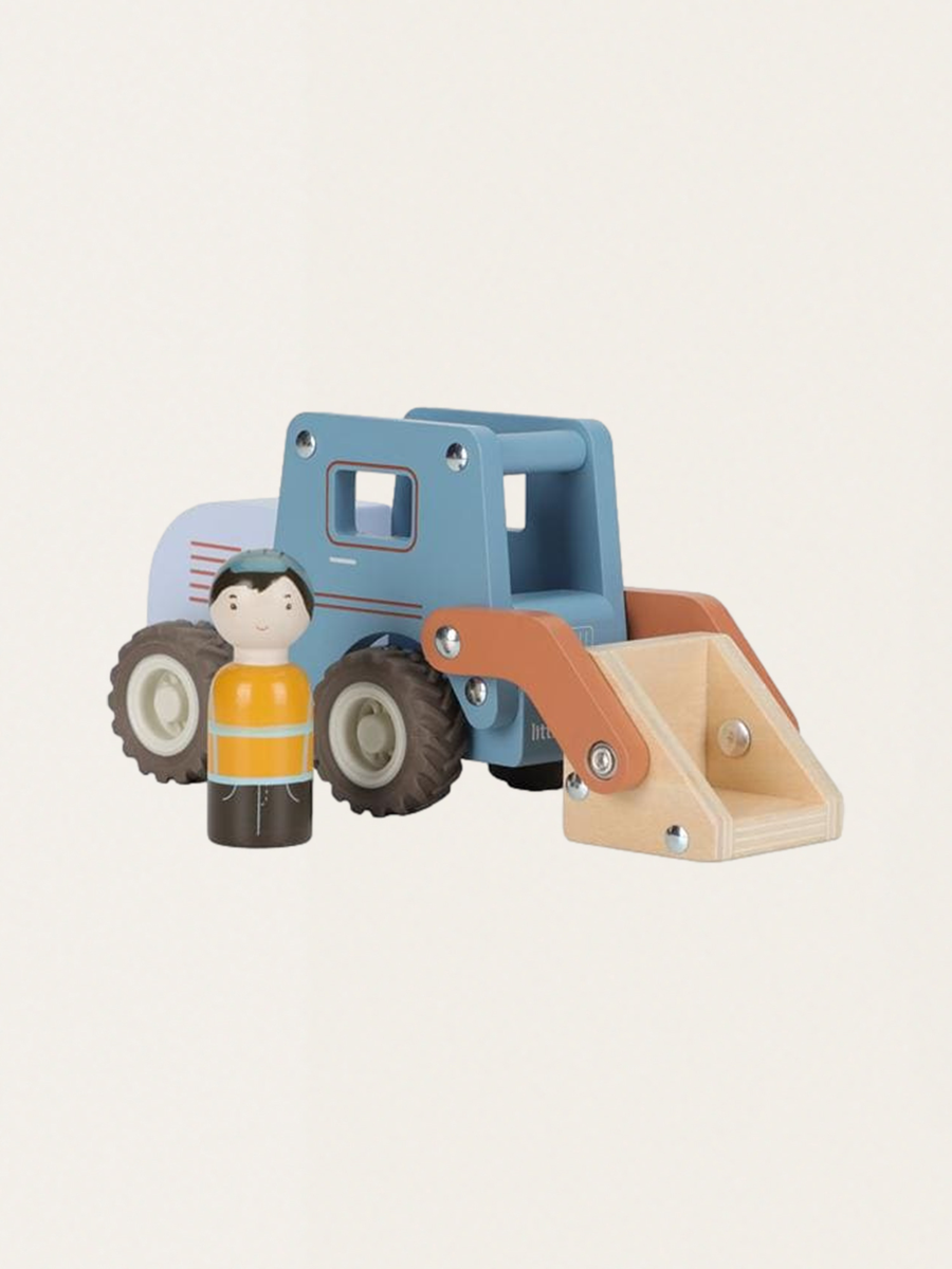 Holzauto mit einer Figur – Bagger