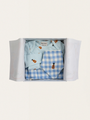 Baby-Set – Strampler mit Akustikgitarrenmotiv + Vichy-Accessoires