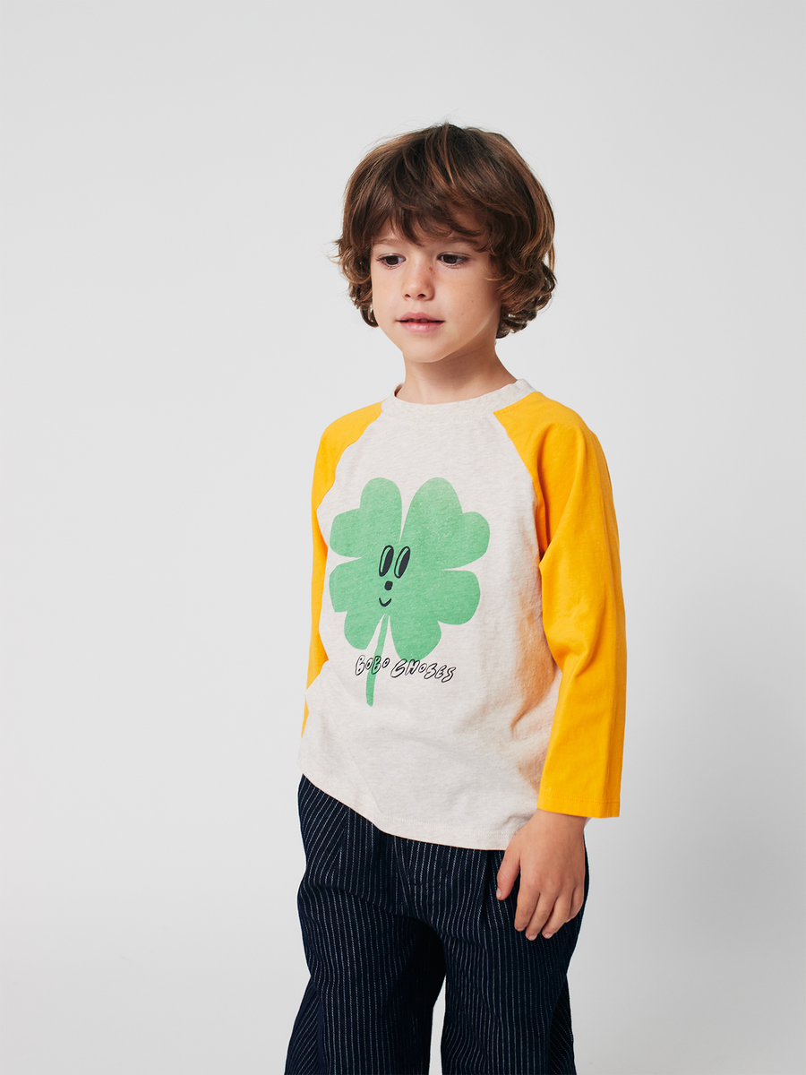 Langärmliges Baumwoll-Shirt mit Raglanärmeln, Glücksklee