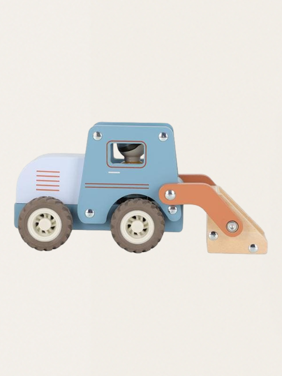 Holzauto mit einer Figur – Bagger
