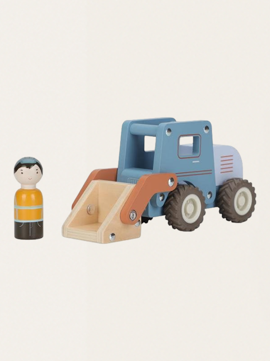Holzauto mit einer Figur – Bagger