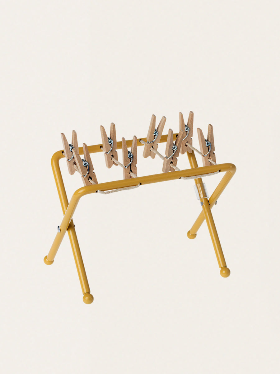 Mini drying rack with clothespins for a mouse and bunny house