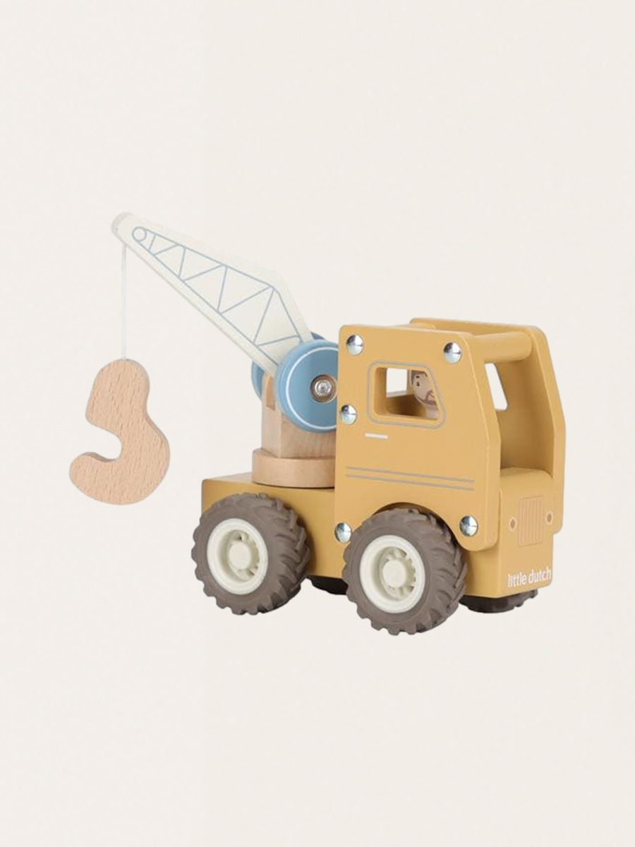 Holzauto mit Figur – LKW mit Kran