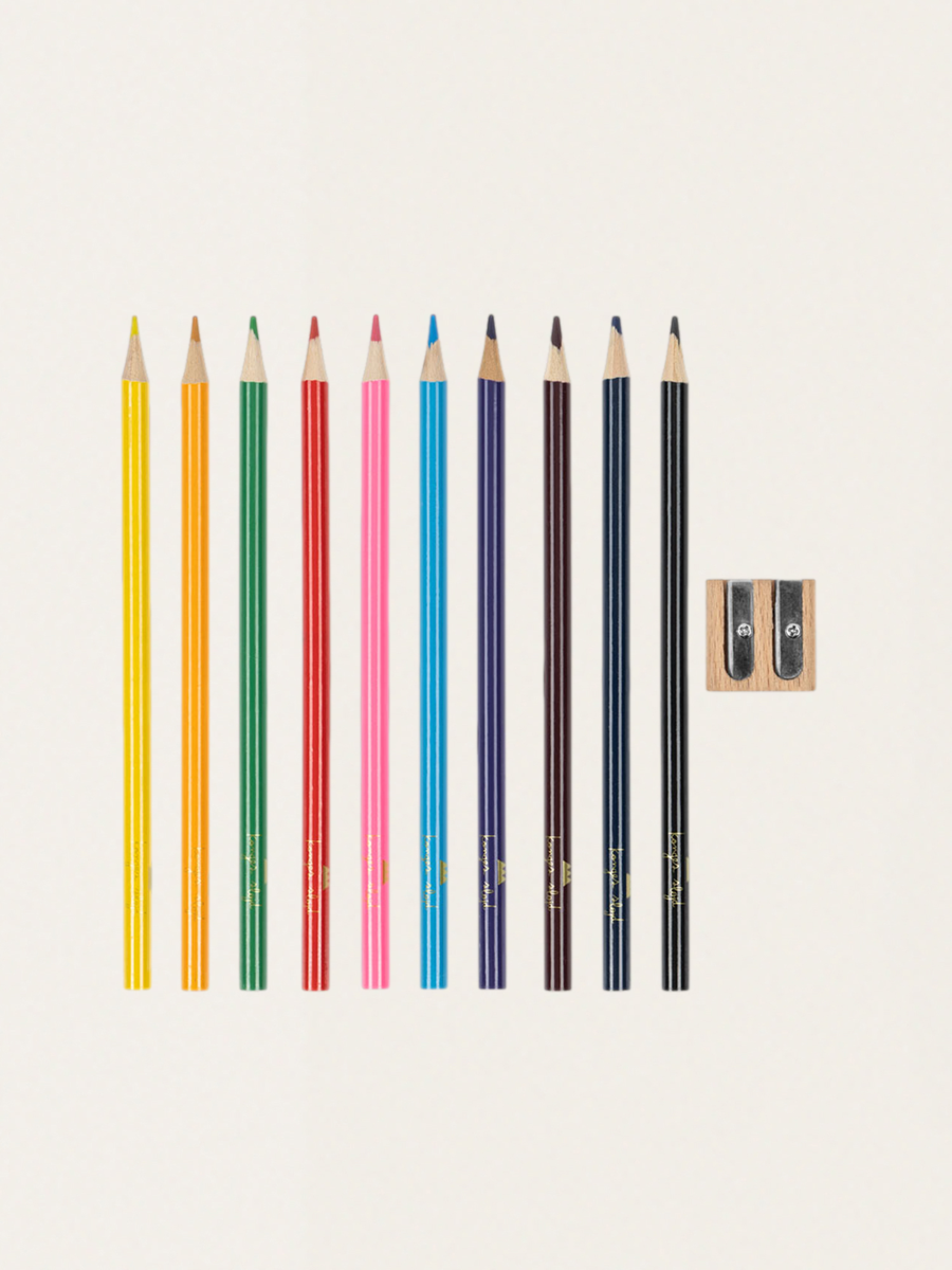 A set of art supplies in a box