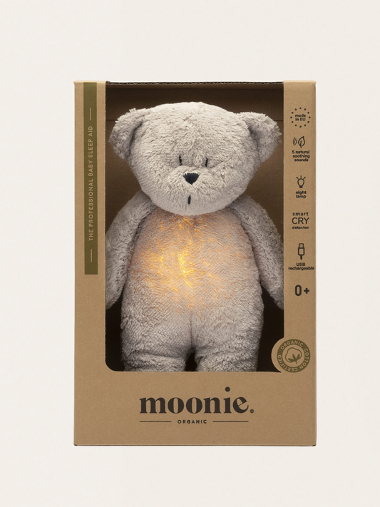 Szumiący miś Moonie Organic 2.0 z lampką nocną - Gray