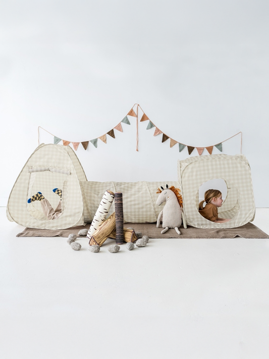 Gingham Beige 3-in-1 Tunnel Tent Set