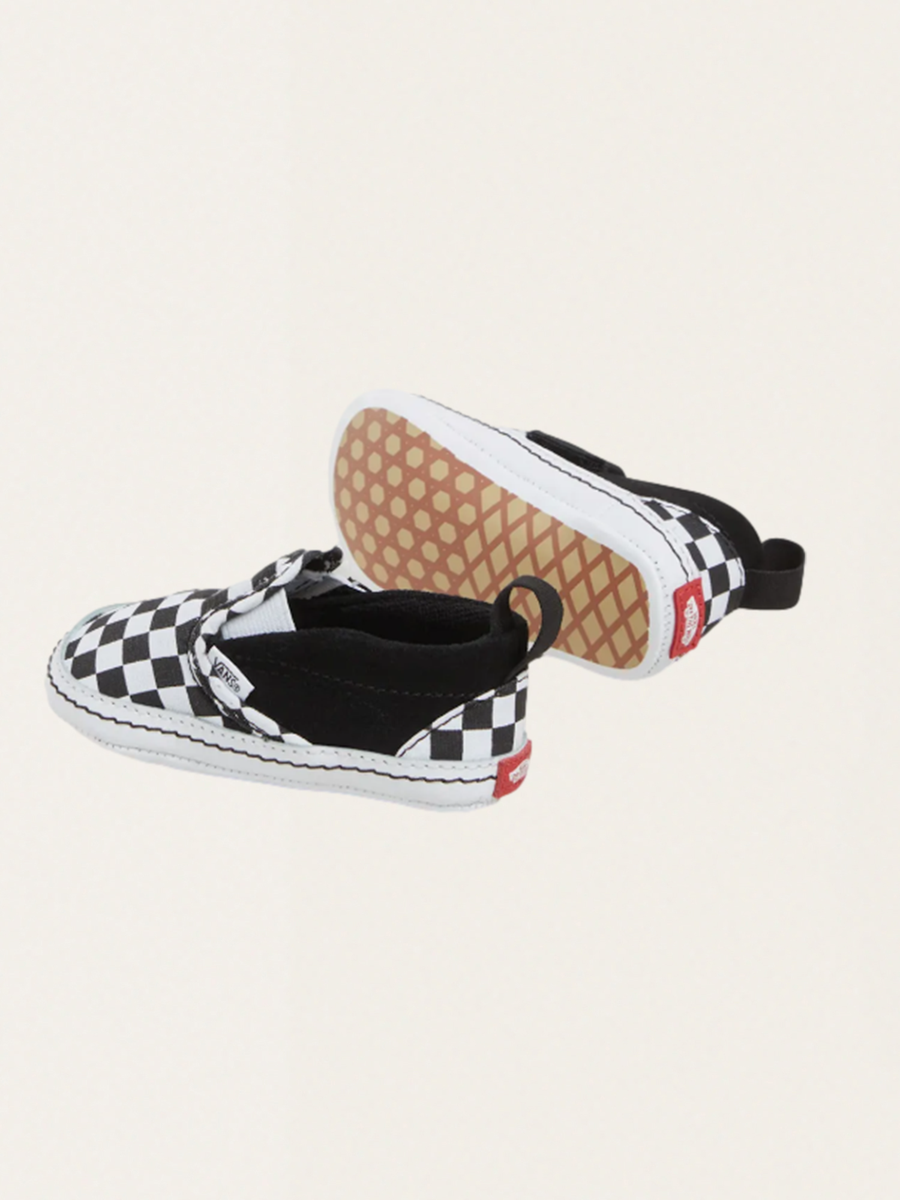 Soft Slip-On V Crib Baby Shoes Checkerboard Black