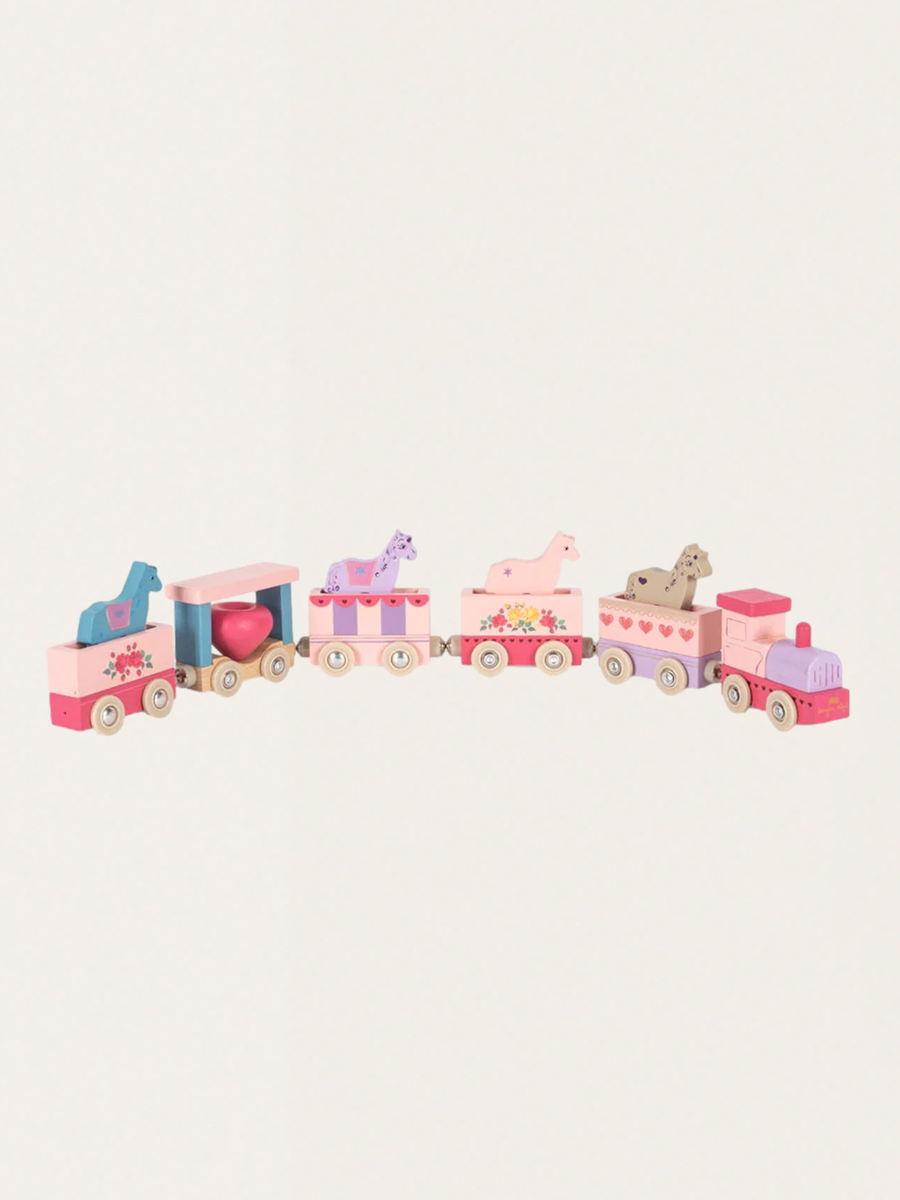 Wooden magnetic train with unicorns
