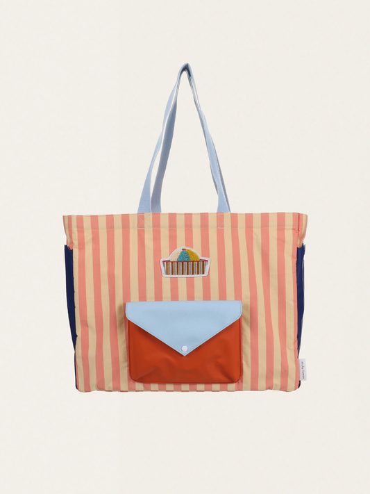 Coral pink + sandy yellow shopper bag