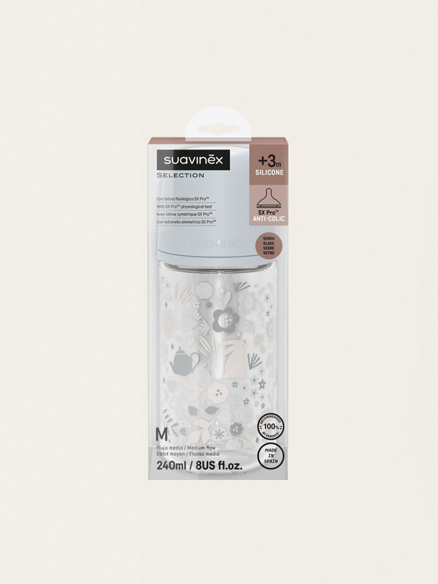 Glass bottle 240 ml physiological teat SX Pro