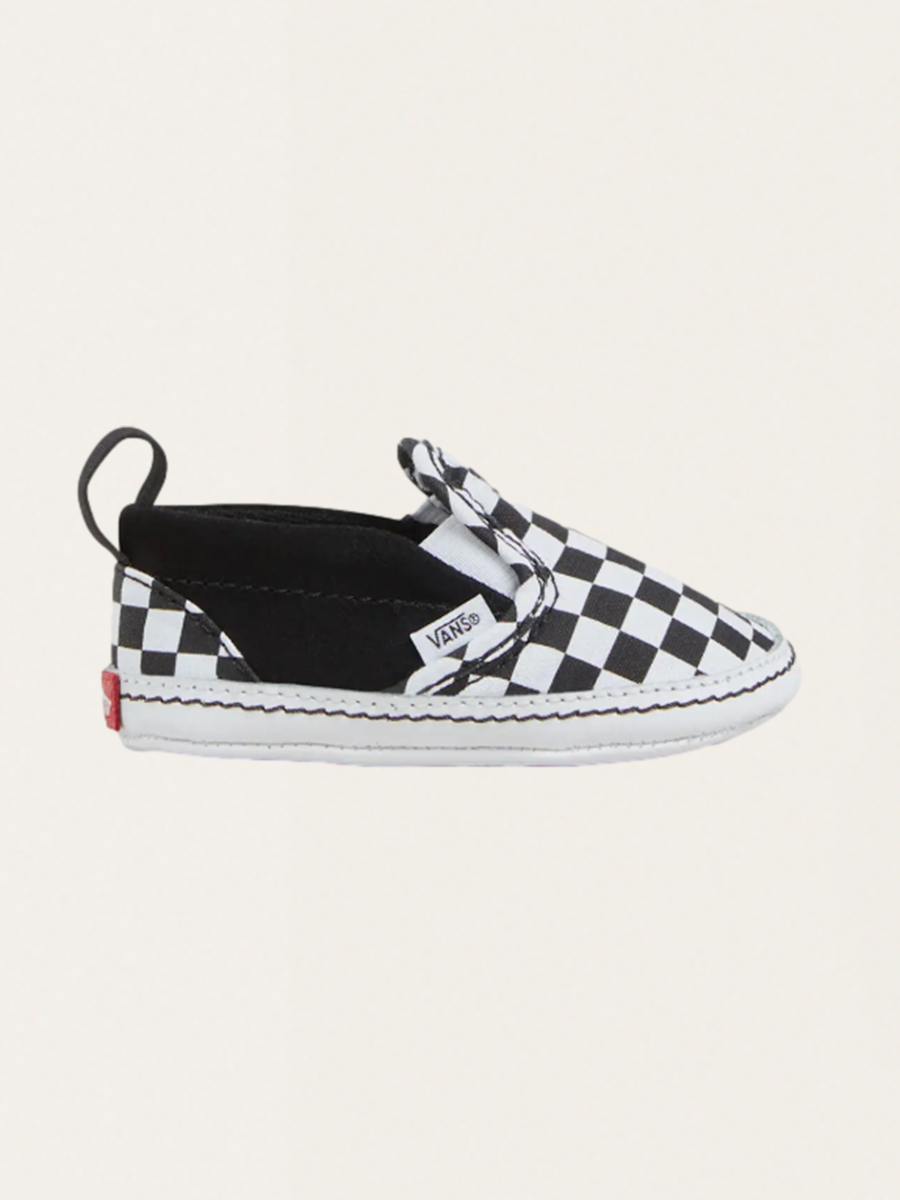 Soft Slip-On V Crib Baby Shoes Checkerboard Black