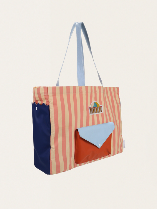 Coral pink + sandy yellow shopper bag