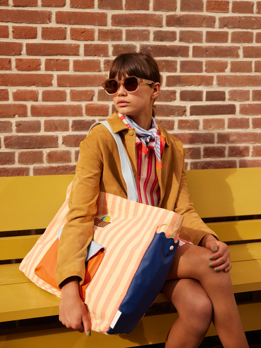 Coral pink + sandy yellow shopper bag