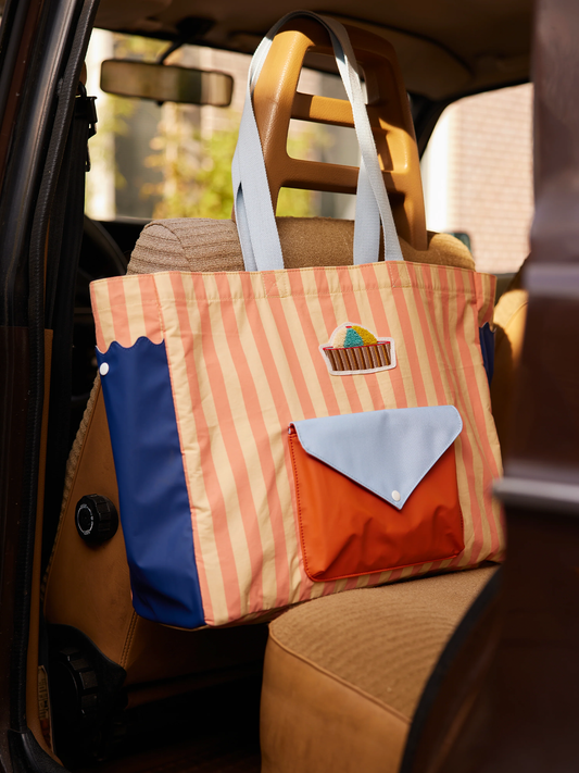 Coral pink + sandy yellow shopper bag