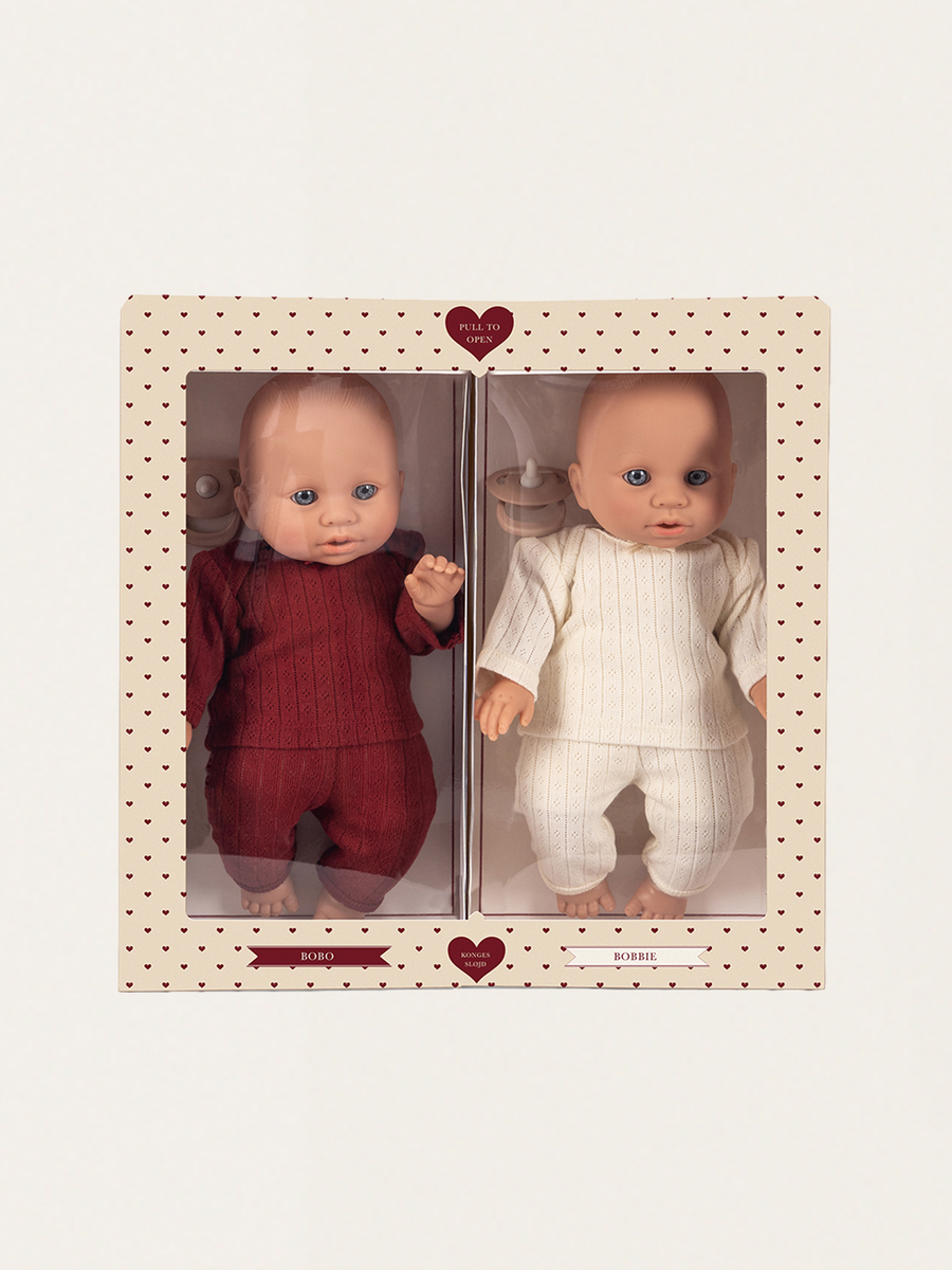 Set aus zwei Puppen mit Schnuller: Bobo und Bobbie