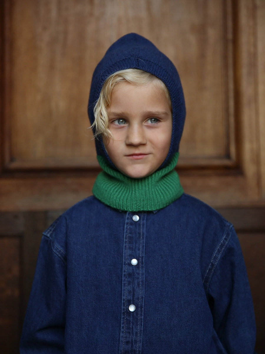 Seamless Italian Merino Wool Balaclava Blue / Grass