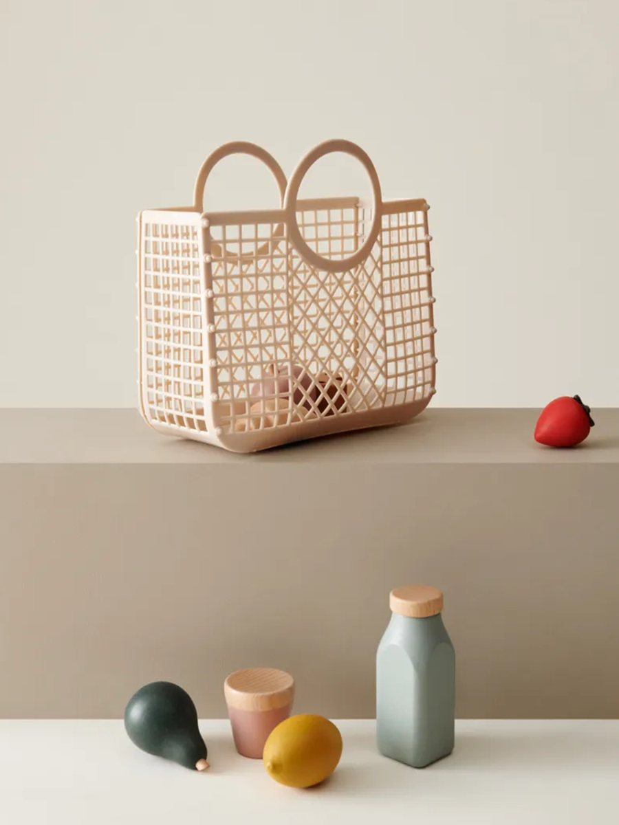 Wooden grocery shopping basket
