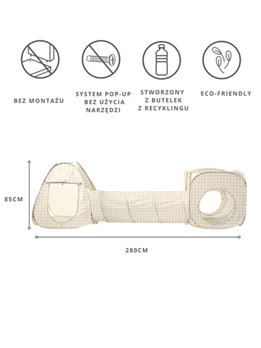 Gingham Beige 3-in-1 Tunnel Tent Set
