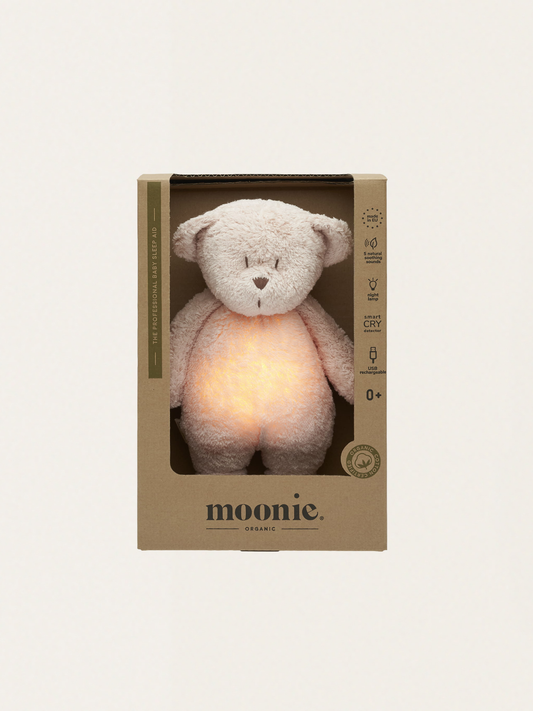 Szumiący miś Moonie Organic 2.0 z lampką nocną - Rose