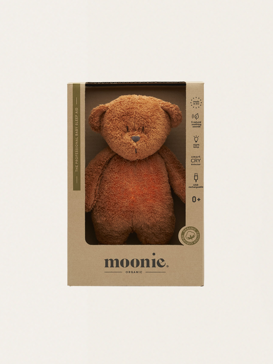 Szumiący miś Moonie Organic 2.0 z lampką nocną - Caramel