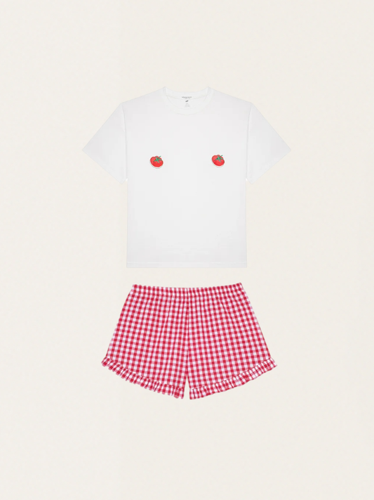 Tomatenfarbenes Pyjama-Set, kurz