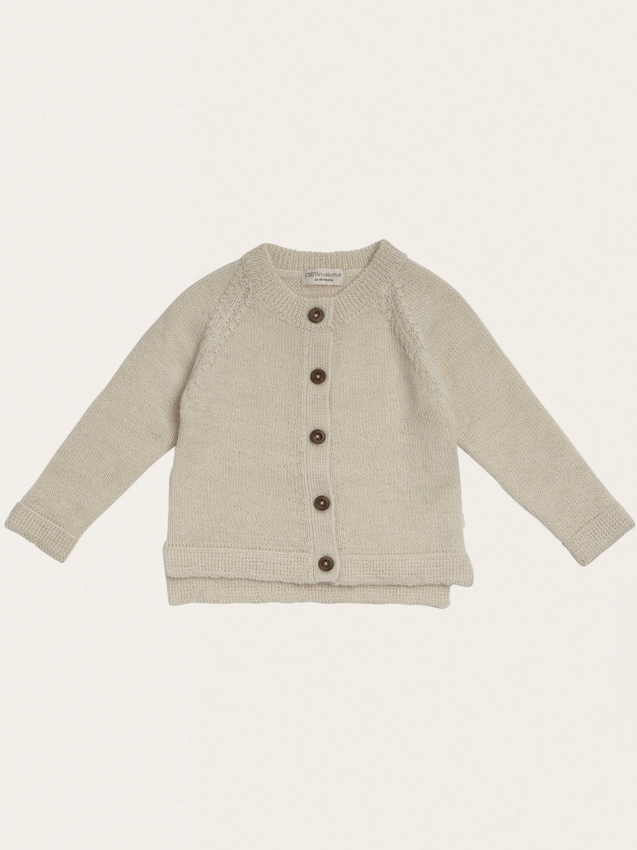 Gestrickte Baby-Alpakawoll-Strickjacke in Creme