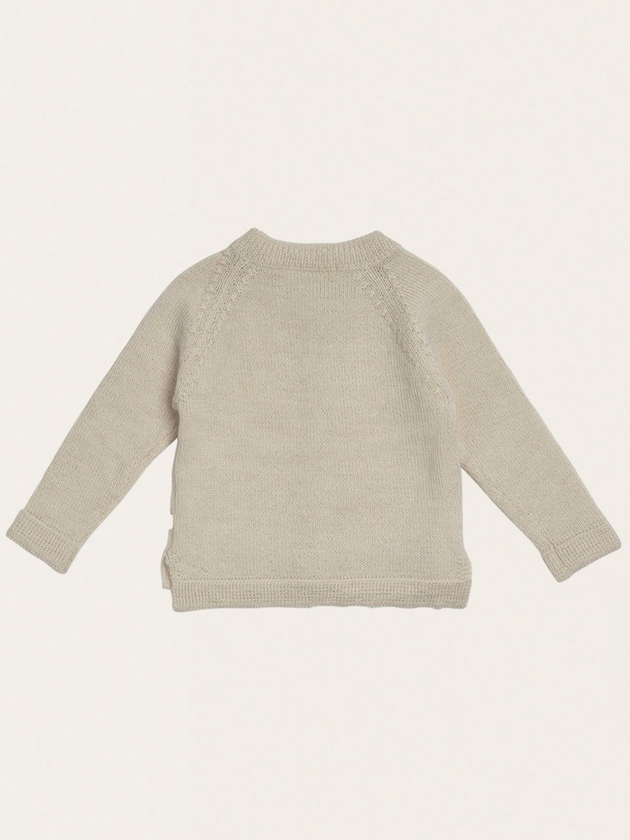 Gestrickte Baby-Alpakawoll-Strickjacke in Creme