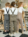 Retro-Strumpfhose mit Trägern, gestreift in Seetangbraun x Erdnussbraun