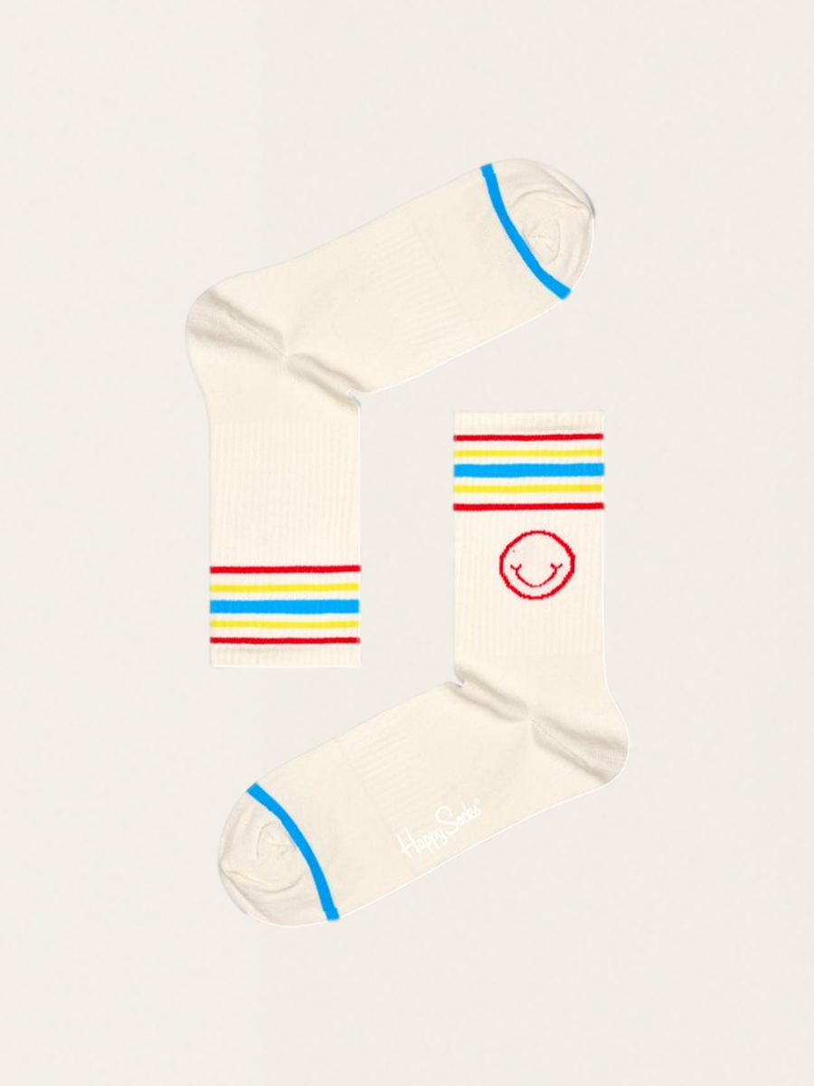Gestreifte 3/4-Socken aus cremefarbener Baumwolle für Erwachsene