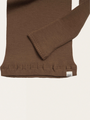 Karamellfarbener, gerippter Rollkragenpullover aus Merinowolle