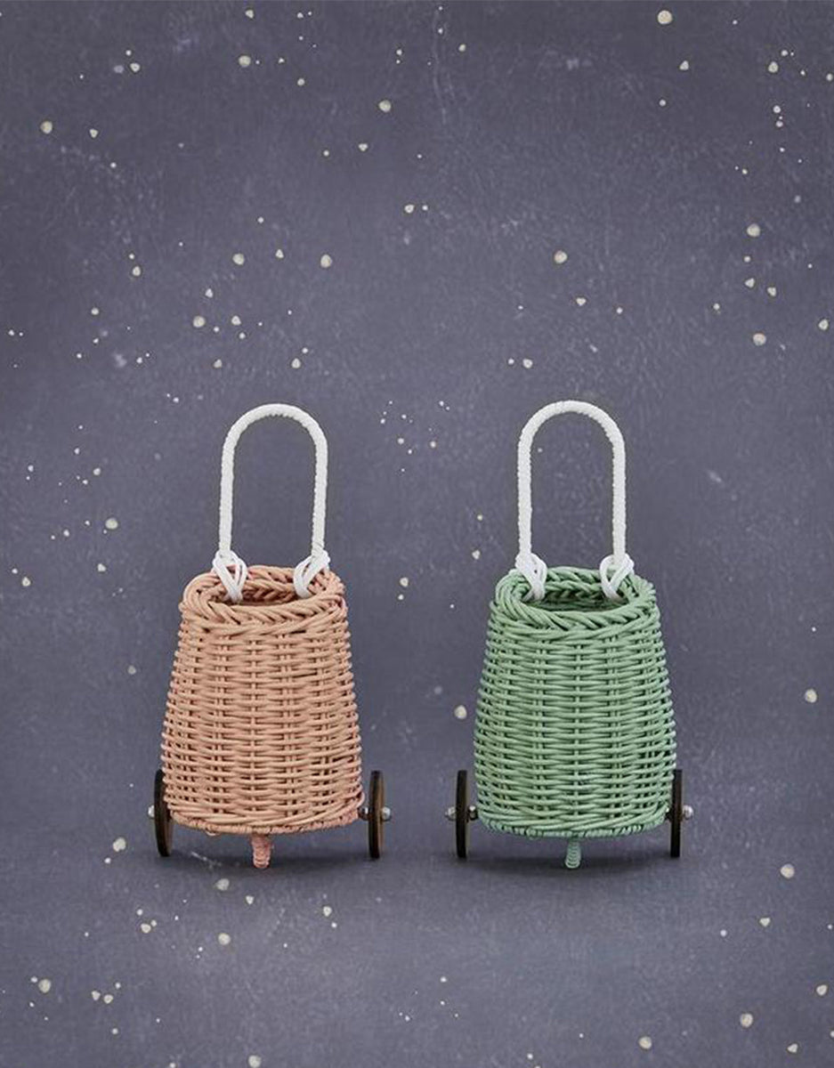 Rattan Luggy Small Basket on Wheels