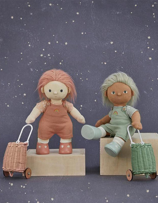 Rattan Luggy Small Basket on Wheels