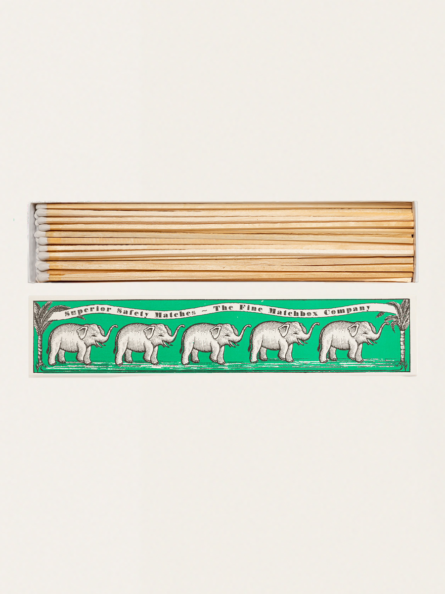 Lange Streichhölzer in einer eleganten Vintage-Box – Grüne Elefanten