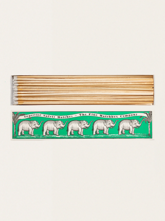 Długie zapałki w eleganckim pudełku vintage - Green Elephants