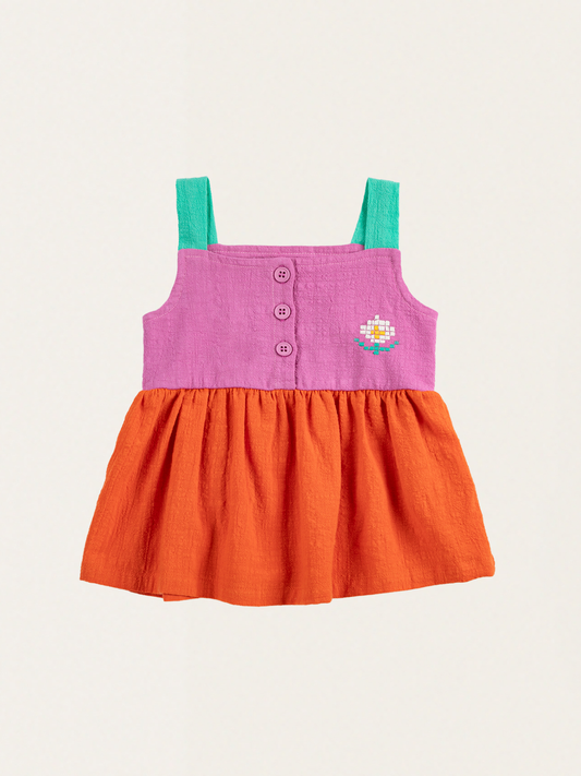 Bawełniana sukienka Baby Pixel Daisy Color Block