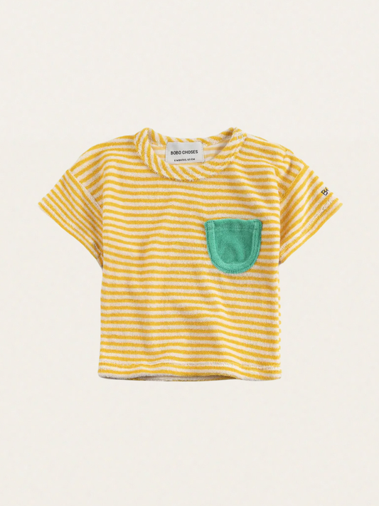 T-shirt z miękkiej frotte Baby Yellow Stripes