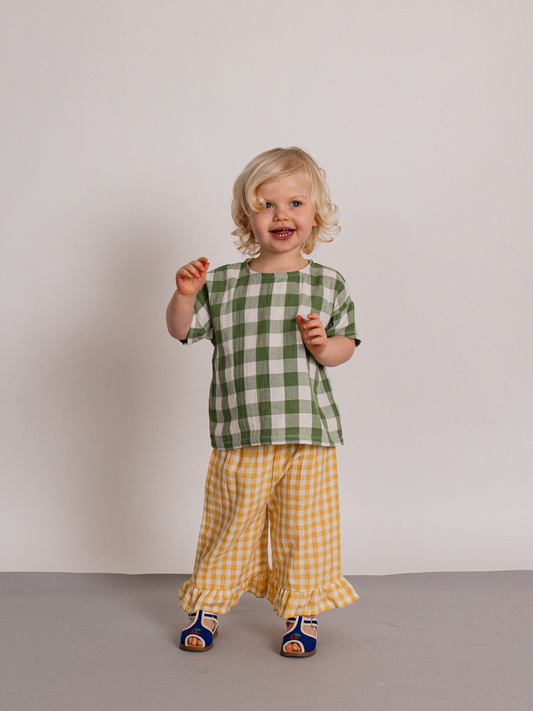 Muślinowe spodnie kuloty Honeycomb Gingham Frill