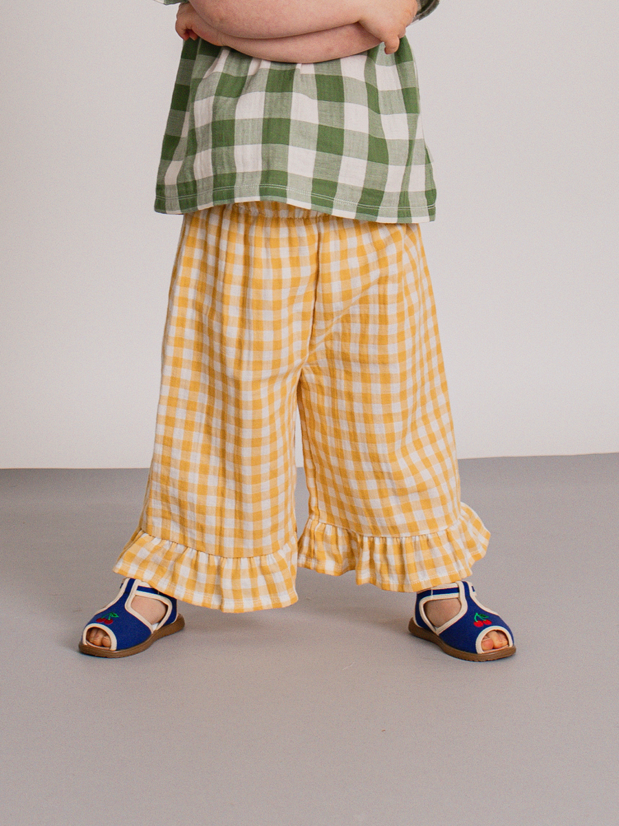 Muślinowe spodnie kuloty Honeycomb Gingham Frill