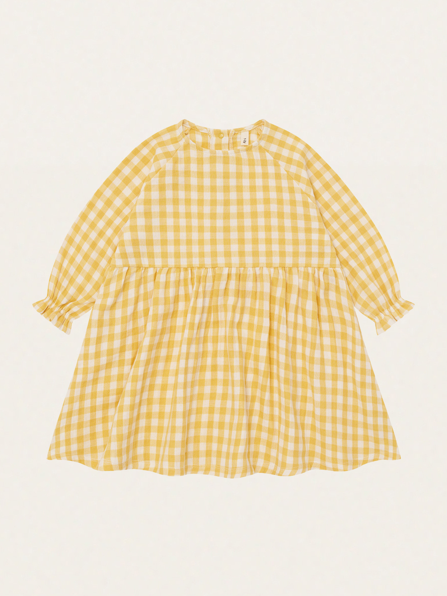 Muślinowa sukienka z długim rękawem Honeycomb Gingham Field