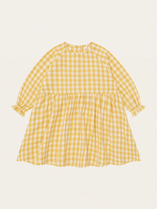 Muślinowa sukienka z długim rękawem Honeycomb Gingham Field