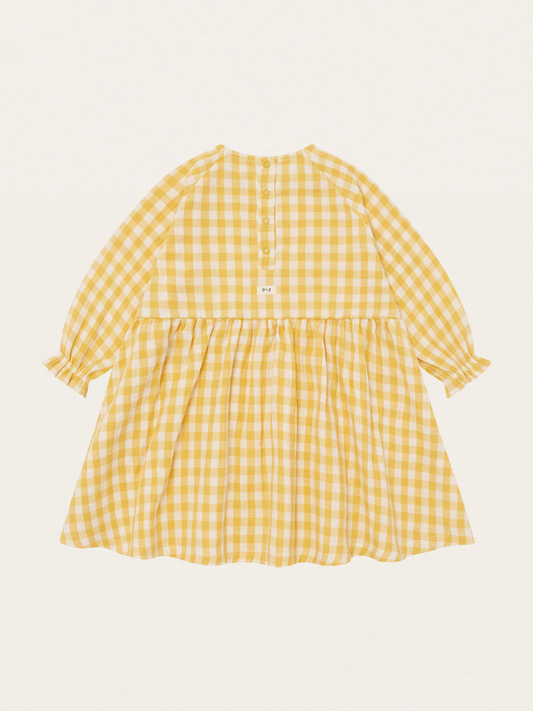 Muślinowa sukienka z długim rękawem Honeycomb Gingham Field